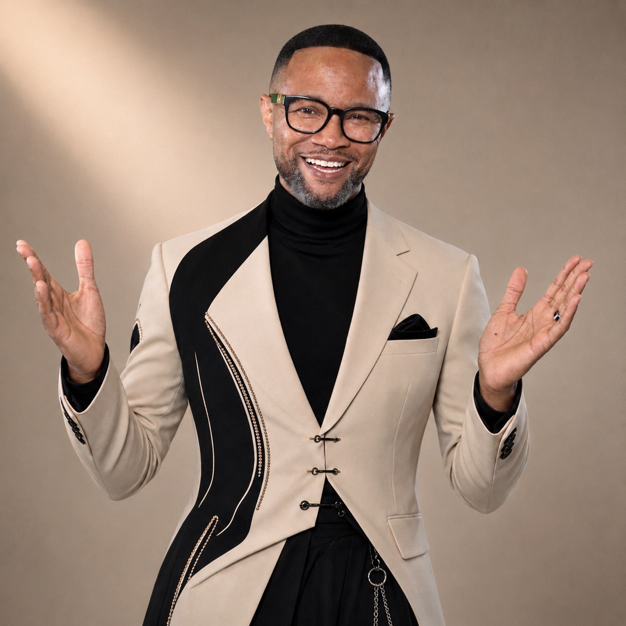 Portrait of Dr. Craig Coates in bespoke couture
